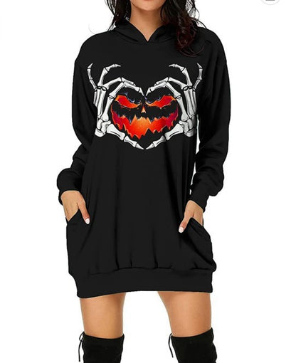 Ladies Hooded Pullover Halloween Print