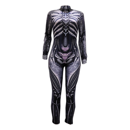 Printed Halloween Horror Human Skeleton Uniform Jumpsuit For Women