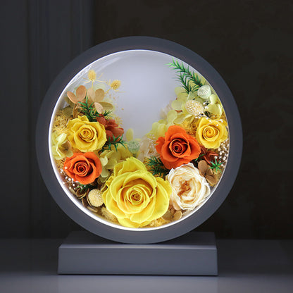 Preserved Fresh Flower Round Table Lamp Decoration