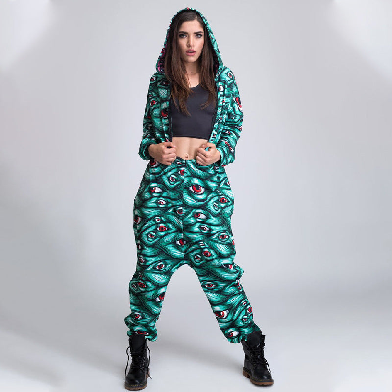 Printed Halloween Loose Jumpsuit Costume For Women