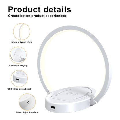 Night Lights Lamp Bluetooth Speaker Table Light With 10W Wireless Charger USB Port Phone Holder With Dynamic Color