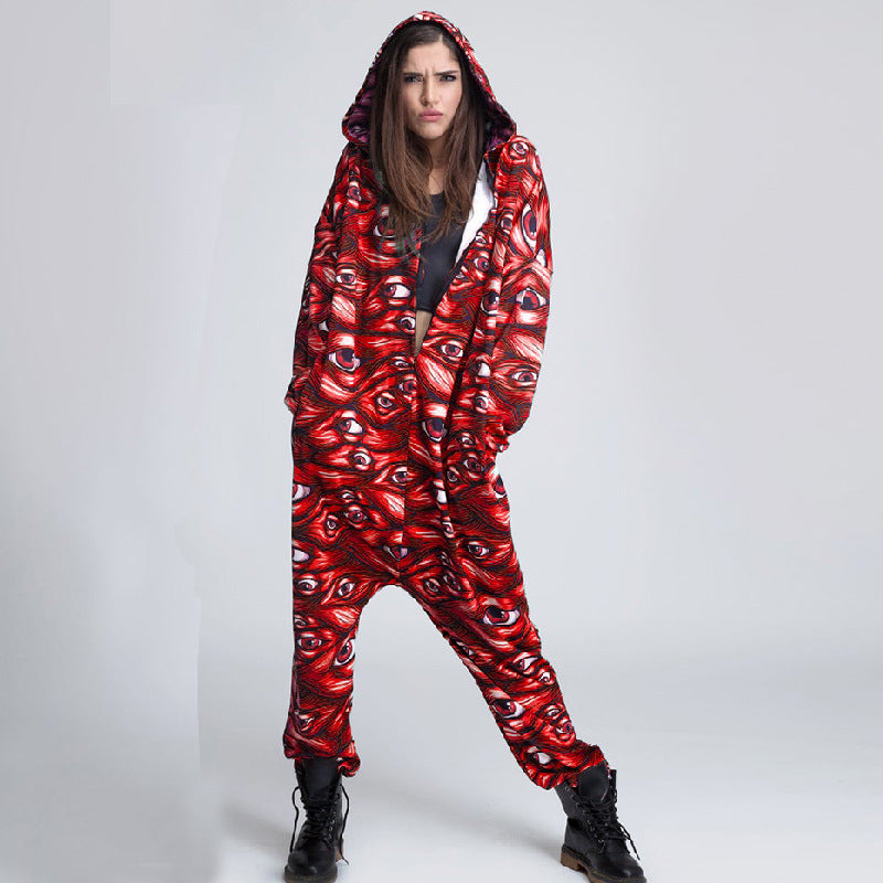 Printed Halloween Loose Jumpsuit Costume For Women