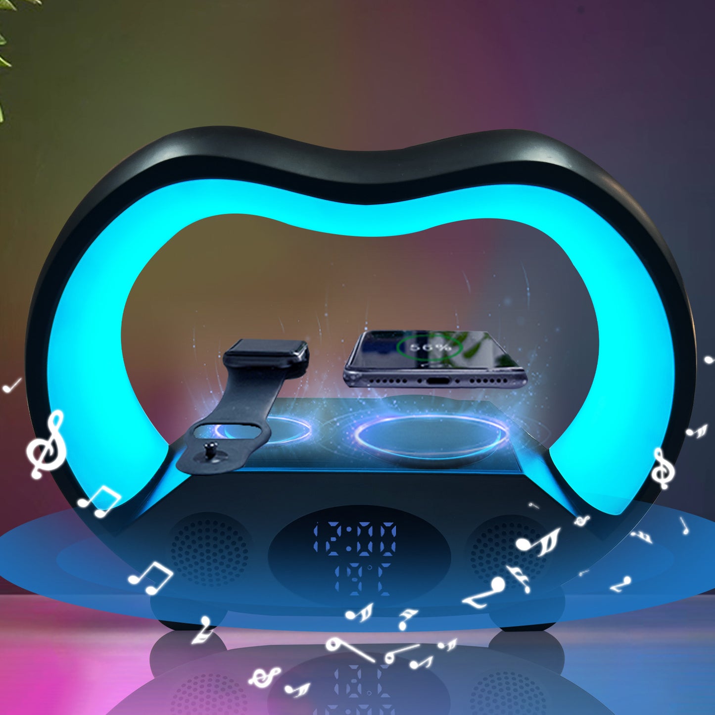 2024 Nuevo 6 en 1 Control remoto inteligente Ambiente Bluetooth Lámpara de mesa LED inteligente Cargador inalámbrico multifunción Luz nocturna Altavoz Bluetooth