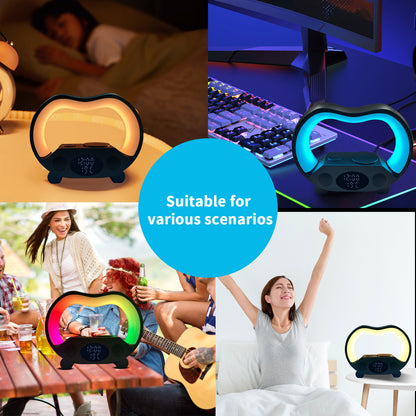 2024 Nuevo 6 en 1 Control remoto inteligente Ambiente Bluetooth Lámpara de mesa LED inteligente Cargador inalámbrico multifunción Luz nocturna Altavoz Bluetooth