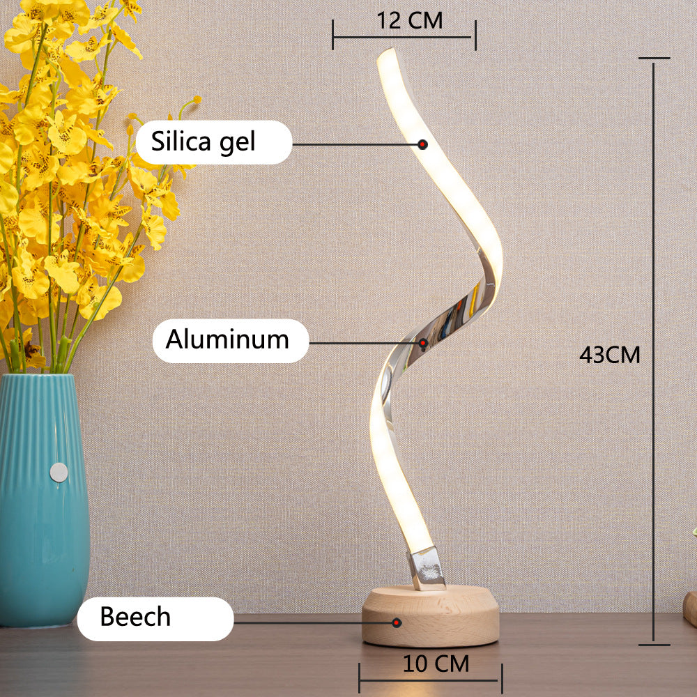 Lámpara de mesa en espiral de LED, lámpara de noche de escritorio curvada moderna, luz nocturna blanca cálida regulable para sala de estar y dormitorio