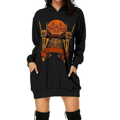 Ladies Hooded Pullover Halloween Print