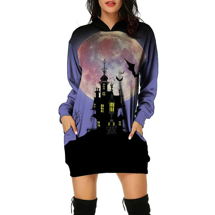 Ladies Hooded Pullover Halloween Print