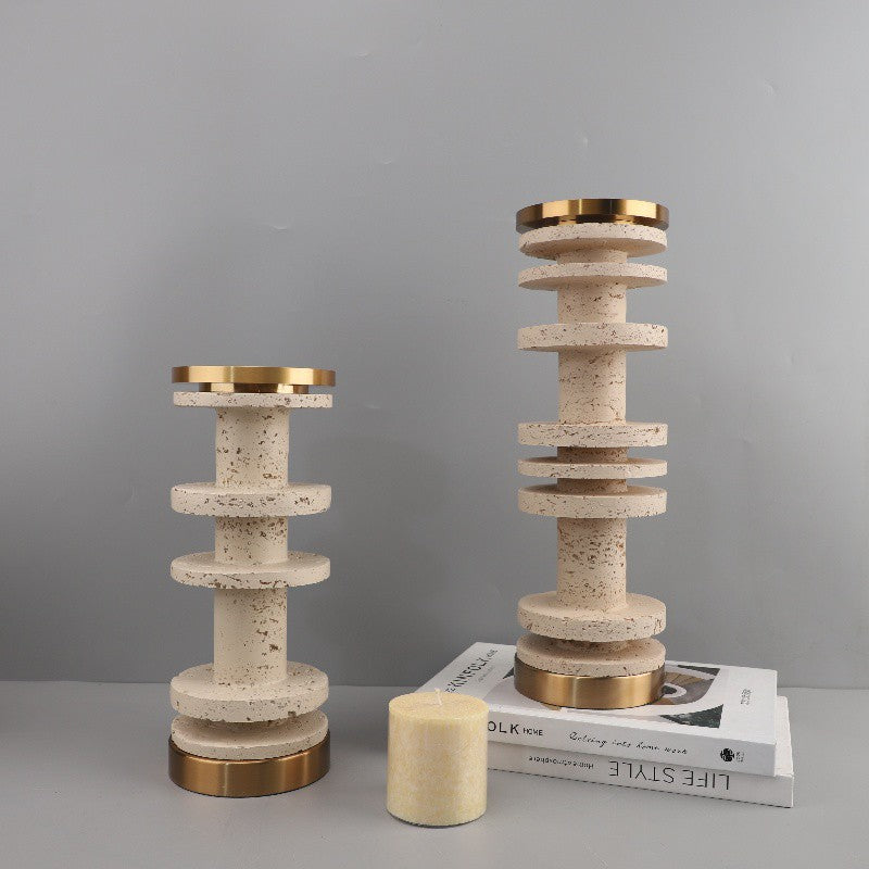 Creative Resin Cave Stone Metal Bamboo Candlestick Ornaments