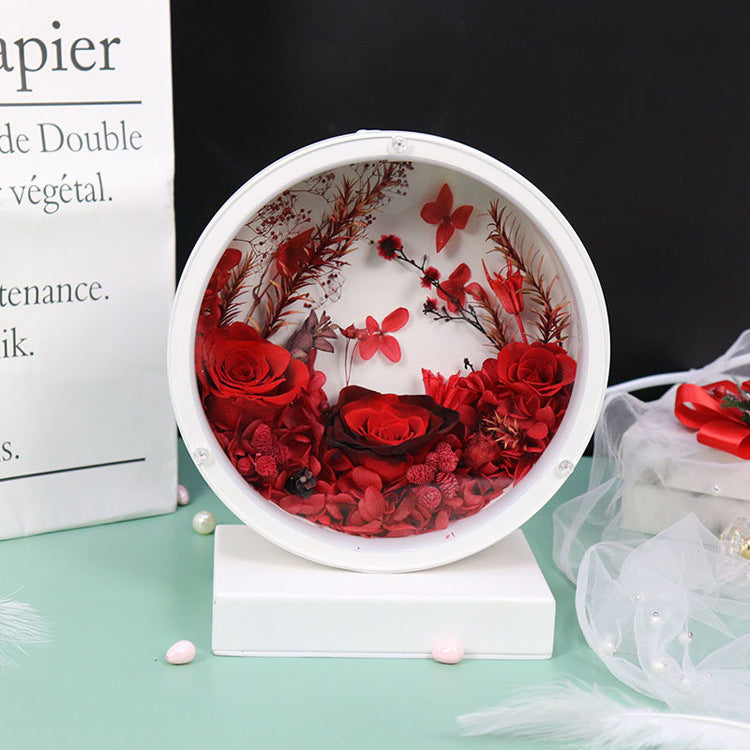 Preserved Fresh Flower Round Table Lamp Decoration