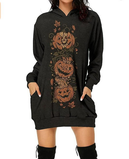 Ladies Hooded Pullover Halloween Print