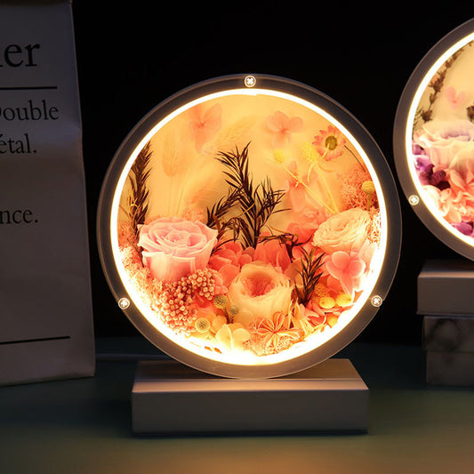 Preserved Fresh Flower Round Table Lamp Decoration