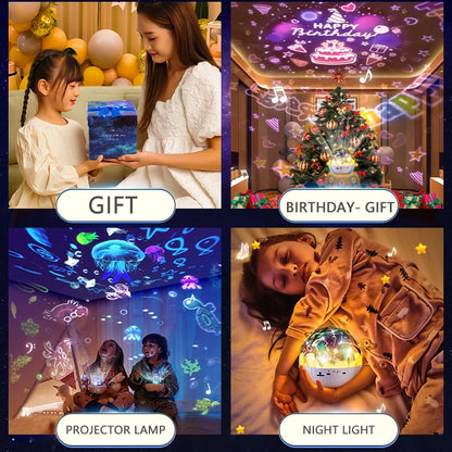 Galaxy Light Projector Star Night Light with Bt Speaker Remote Controller Rechargeable Rotate Led Lamp for Bedroom Decoration