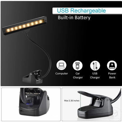 Support de musique Rechargeable, 19 clips LED, lampe de lecture, veilleuse de chevet, lampe de livre Rechargeable par Usb, 3 couleurs