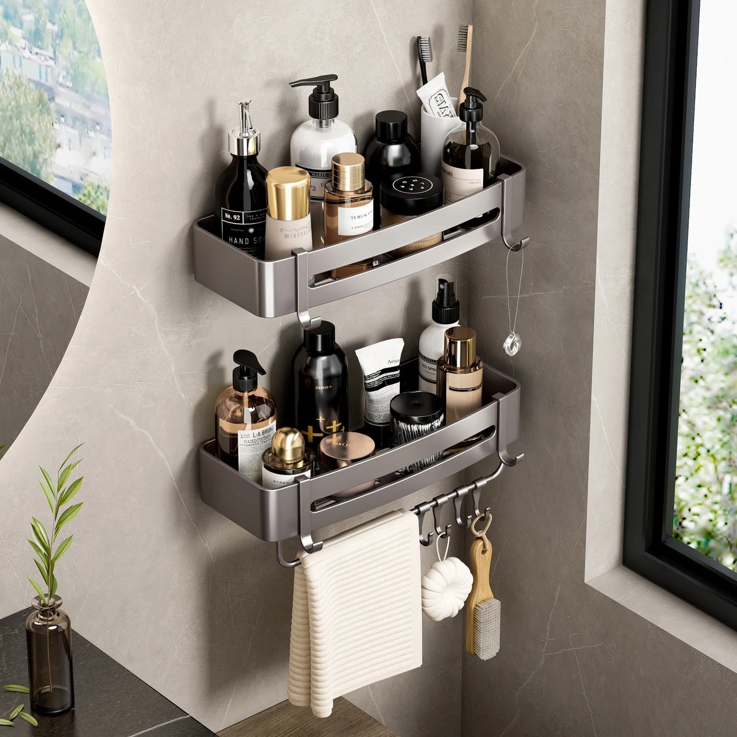 Étagère murale en aluminium sans perçage, au-dessus des toilettes, organisateur de salle de bains, support de rangement de shampoing, accessoires de cuisine et de salle de bains