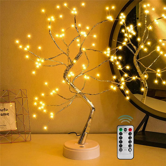 Lámpara de árbol de espíritu de hadas brillante remota, 108 LED, luz nocturna Artificial para dormitorio, 8 modos, batería USB, luz nocturna de árbol bonsái