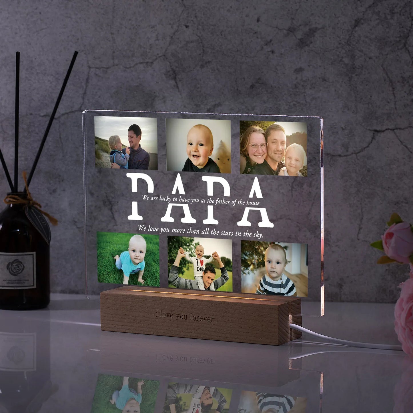 Lámpara acrílica 3D personalizada con foto y texto, luz nocturna personalizada para dormitorio para mamá, papá, amor, día familiar, regalo de cumpleaños y Navidad