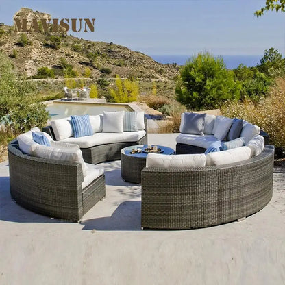 Leisure Hotel Reception Sofa Set New Round Stitching Sofa Combination With Cushions Outdoor Rattan Furniture