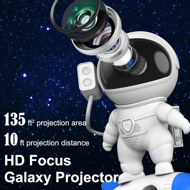 Rocket Astronaut Galaxy Projector Night Light Lamp And 13 Film Pieces Sky Projector 360° Rotate Planetarium For Kids Bedroom