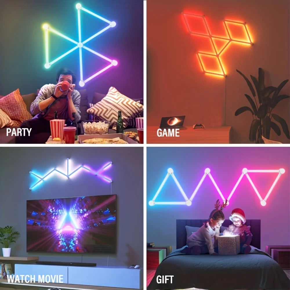 Lámpara de pared inteligente con WIFI, luz nocturna ambiental decorativa RGBIC, Control por aplicación de empalme artesanal, regulable para sala de juegos, dormitorio y TV