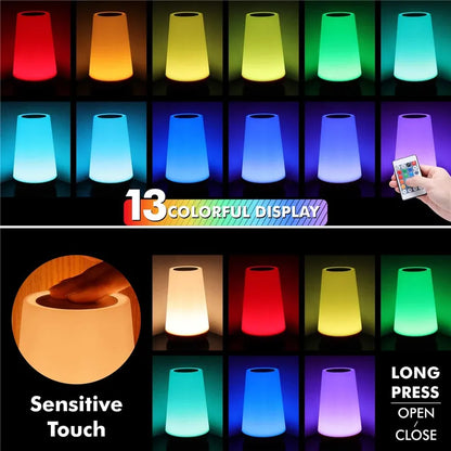 Luz nocturna que cambia de 13 colores, lámpara regulable táctil con Control remoto RGB, lámparas de mesita de noche portátiles, lámpara de noche recargable por USB