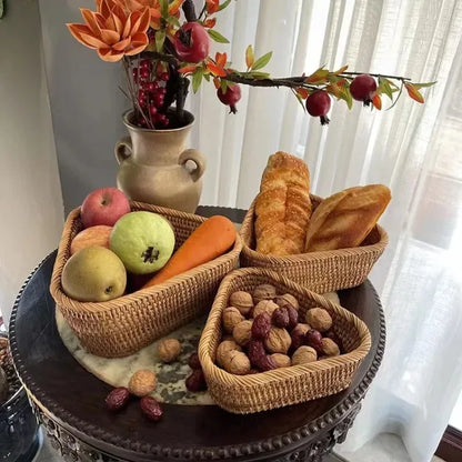 Panier rectangulaire en rotin et osier tissé à la main, fruits, thé, collation, pain, pique-nique, boîte de rangement de cosmétiques, fournitures de cuisine, outils ménagers