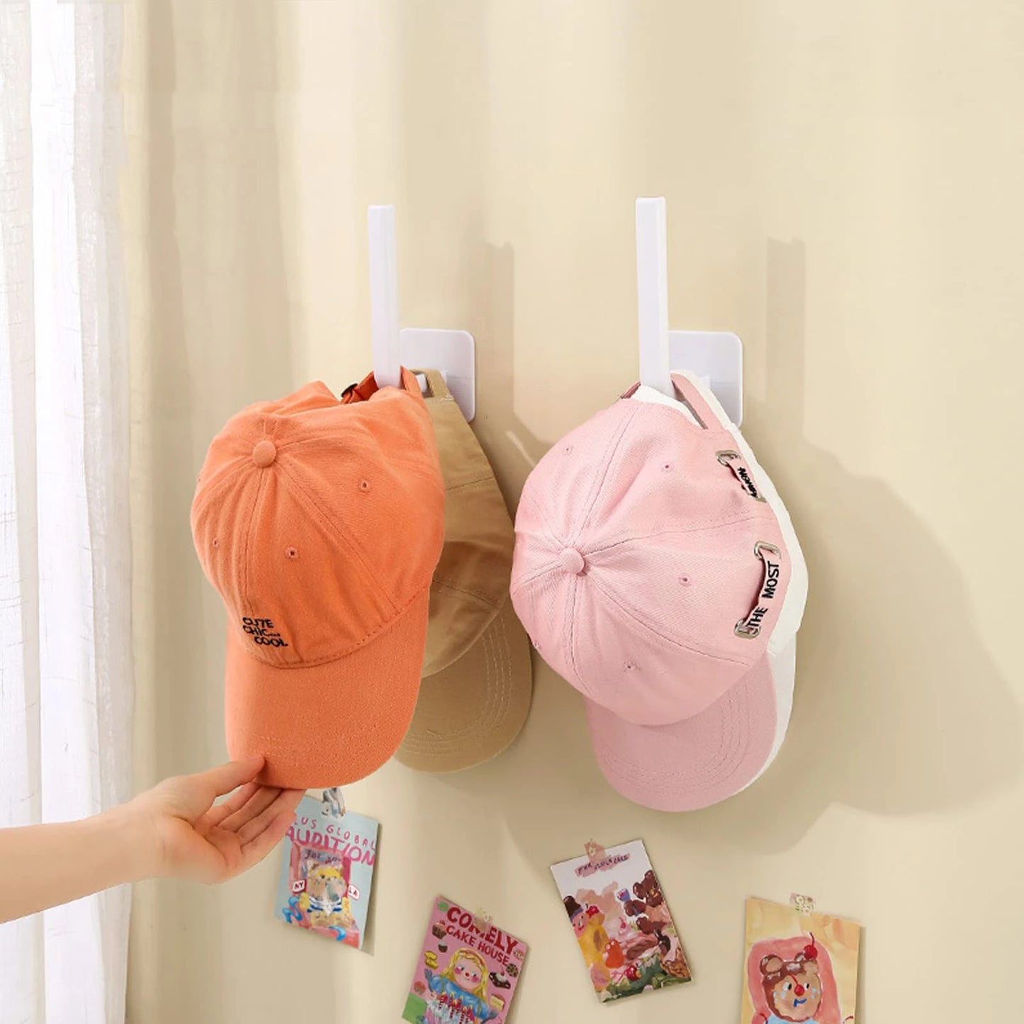 Perchero para gorras de béisbol, ganchos adhesivos para sombreros, colgador de pared, organizador de tapas de almacenamiento, soporte para sombreros sin perforación para puerta de armario