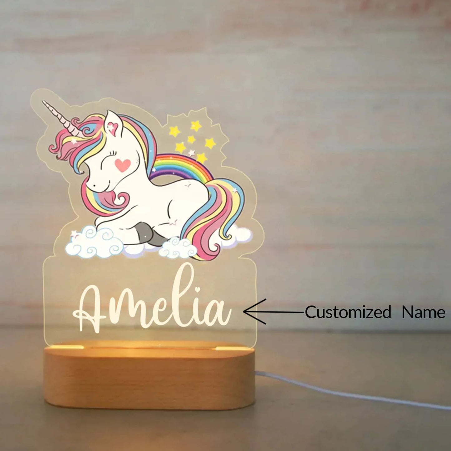 Luz nocturna de animales personalizada para niños, lámpara acrílica con nombre personalizado para bebés, dormitorio, decoración del hogar, regalo de cumpleaños y Navidad