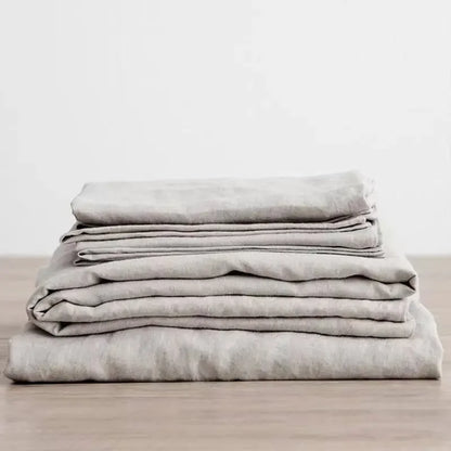 Ensemble de draps en lin lavé 100%, draps de lit en lin naturel, 2 taies d'oreiller, respirant, doux, literie de ferme, drap plat, 3 pièces