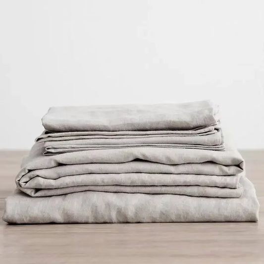 Ensemble de draps en lin lavé 100%, draps de lit en lin naturel, 2 taies d'oreiller, respirant, doux, literie de ferme, drap plat, 3 pièces