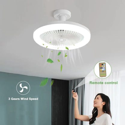 Ventiladores de techo con Control remoto y luz, lámpara LED de 30W, ventilador de techo silencioso inteligente para sala de estar, dormitorio, Base convertidora E27