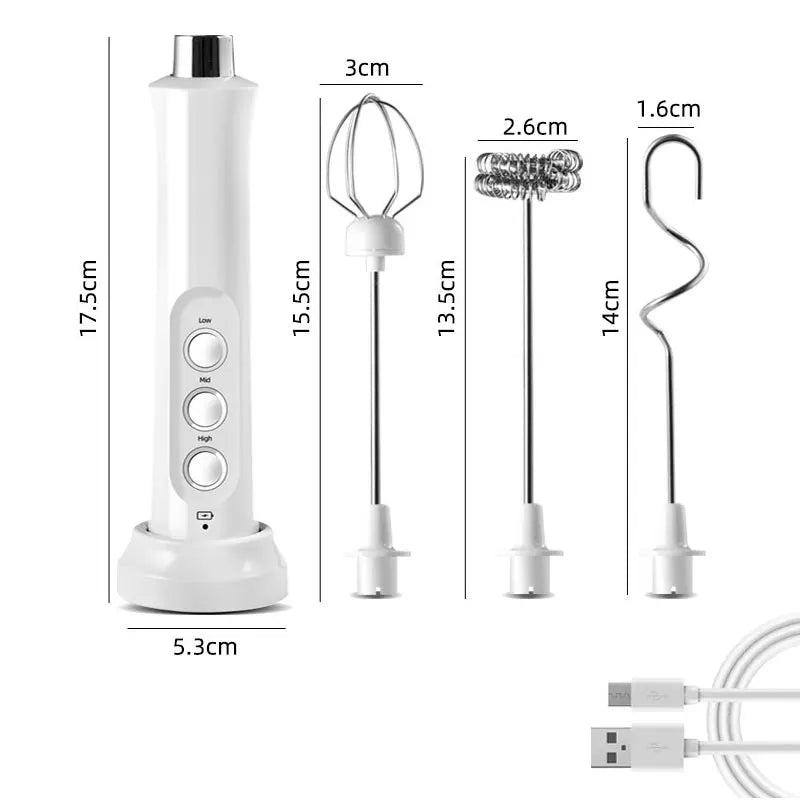 Mousseur à lait électrique Portable 3 en 1, Rechargeable, mousseur à main, mélangeur de boissons à grande vitesse, baguette à mousser le café