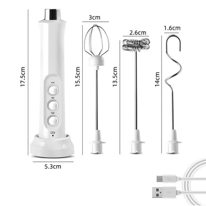 Mousseur à lait électrique Portable 3 en 1, Rechargeable, mousseur à main, mélangeur de boissons à grande vitesse, baguette à mousser le café