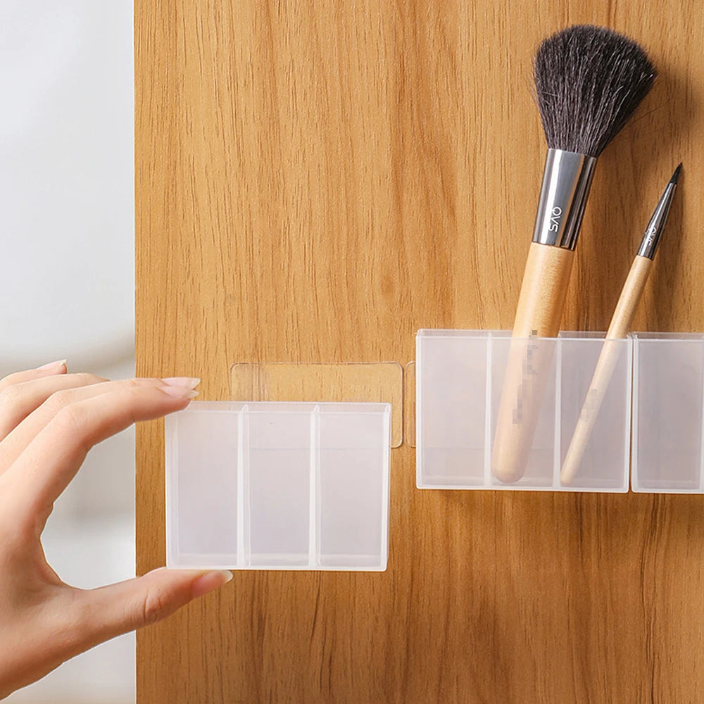 3/2/1 Uds. Caja de joyería montada en la pared con 3 rejillas, caja de almacenamiento de artículos diversos autoadhesiva, lápiz para cejas, lápiz labial, organizador de esmalte de labios