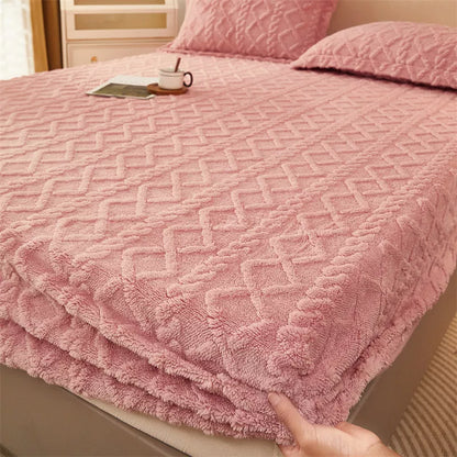 Bonenjoy Plush Bed Sheet for Winter Warm Bed Cover Queen/King Size Coral Fleece Thick Fitted Bed Sheet drap housse 180x200cm