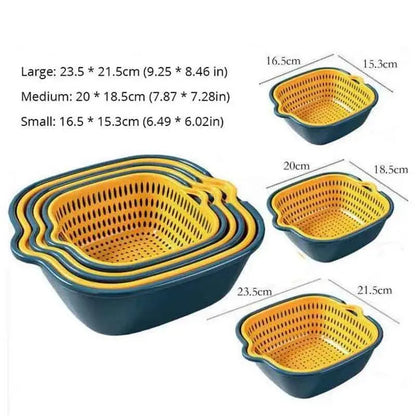 6-piece Set Double Layered Household Vegetable Washing Basket Kitchen Drain Basket Multifunctional Plastic Fruit Basin