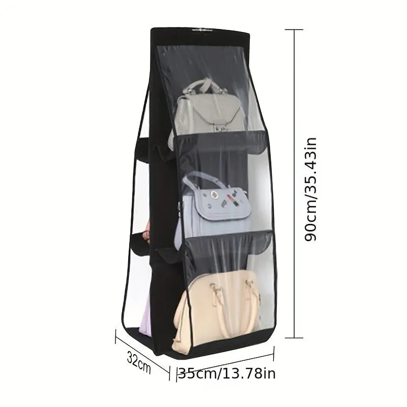 Organizador colgante de bolso negro con 6 bolsillos, bolso de tela Oxford plegable, bolsa de almacenamiento para armario familiar y dormitorio