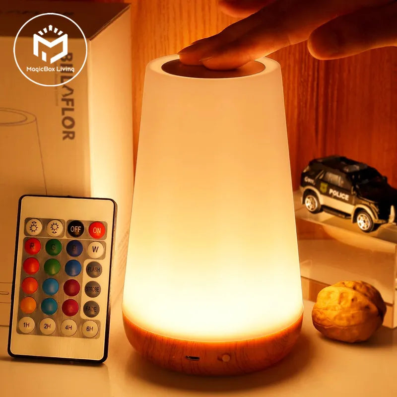 Luz nocturna que cambia de 13 colores, lámpara regulable táctil con Control remoto RGB, lámparas de mesita de noche portátiles, lámpara de noche recargable por USB