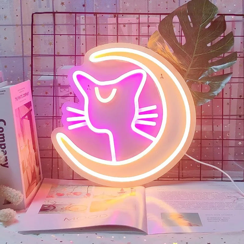 Anime Neon Sign Sailor Moon Luna Cat Bedroom Neon Sign/Game Room/Living Room Wall Decor Art Led Neon Sign Graduation Gifts Neon