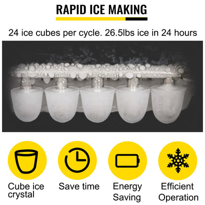 VEVOR-máquina de hacer hielo eléctrica, 12KG por 24H, llenado Manual automático de agua, máquina de Fabricación de hielo tipo bala portátil para Bar doméstico