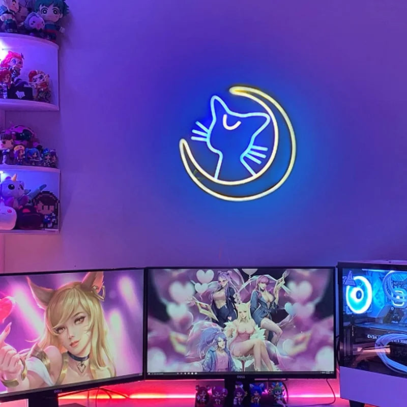 Enseigne au néon Anime Sailor Moon Luna Cat chambre enseigne au néon/salle de jeux/salon décoration murale Art Led enseigne au néon cadeaux de remise des diplômes néon