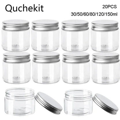 Pots de stockage avec couvercles, 20 pièces, 30/50/60/80/120/150ml, rond en aluminium, bocaux vides en plastique pour cosmétiques, bouteille de voyage pour aliments