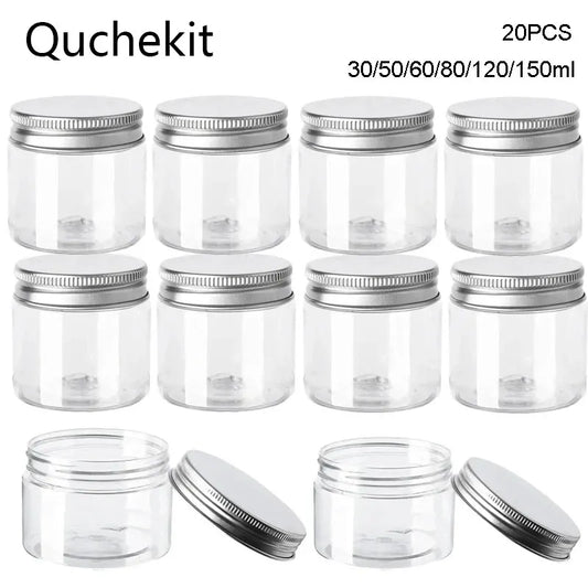 20Pcs 30/50/60/80/120/150ml Storage Jars With Lids Aluminum Round Canister Empty Plastic Cosmetic Jars Food Travel Bottle Pot