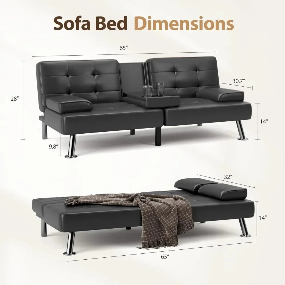 Shaho Sofá cama plegable convertible futón sofá cama para sala de estar sofá de dos plazas tapizado de piel sintética