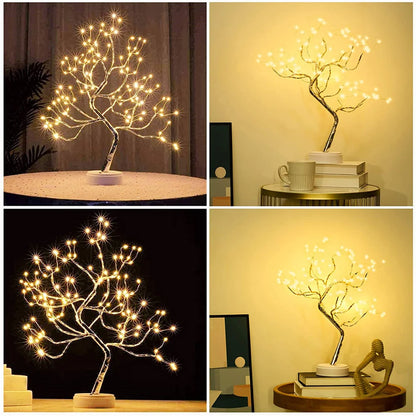 Lampe d'arbre esprit féerique scintillante à distance, 108 LED, veilleuse artificielle pour chambre à coucher, 8 Modes, batterie USB, veilleuse d'arbre bonsaï