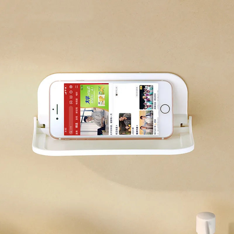 Estante plegable montado en la pared, estante de almacenamiento plegable para ahorrar espacio, soporte para teléfono sin perforaciones, bandeja de almacenamiento para enrutador Wifi, organizador de baño