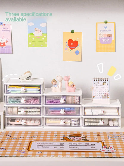 Tiroir de rangement de bureau 1 pièce, jolie boîte transparente en plastique, conteneur de papeterie et de cosmétiques