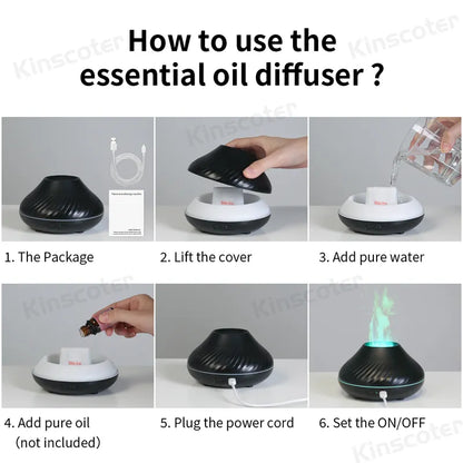 Kinscoter diffuseur d'arôme volcanique lampe à huile essentielle 130ml USB humidificateur d'air Portable avec veilleuse de flamme de couleur