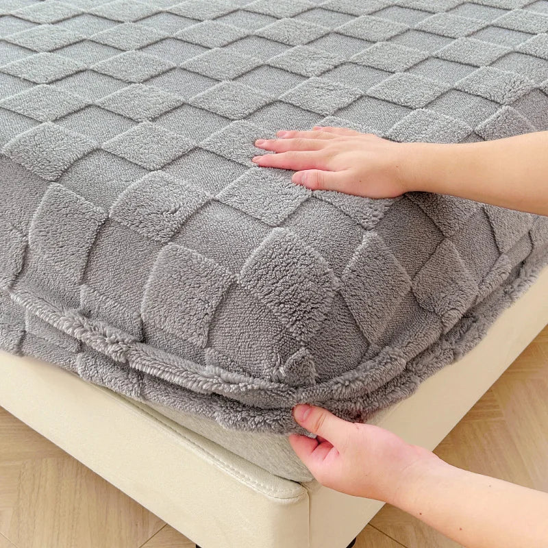 Bonenjoy-funda de cama Jacquard, Sábana ajustable de terciopelo, sábanas de estilo a cuadros, protectores de colchón cálidos (sin funda de almohada)