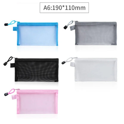 1Pcs A4/A5/A6 Mesh Zipper Pouch Clear Document Bag Book File Folders Stationery Pencil Case Storage Bags