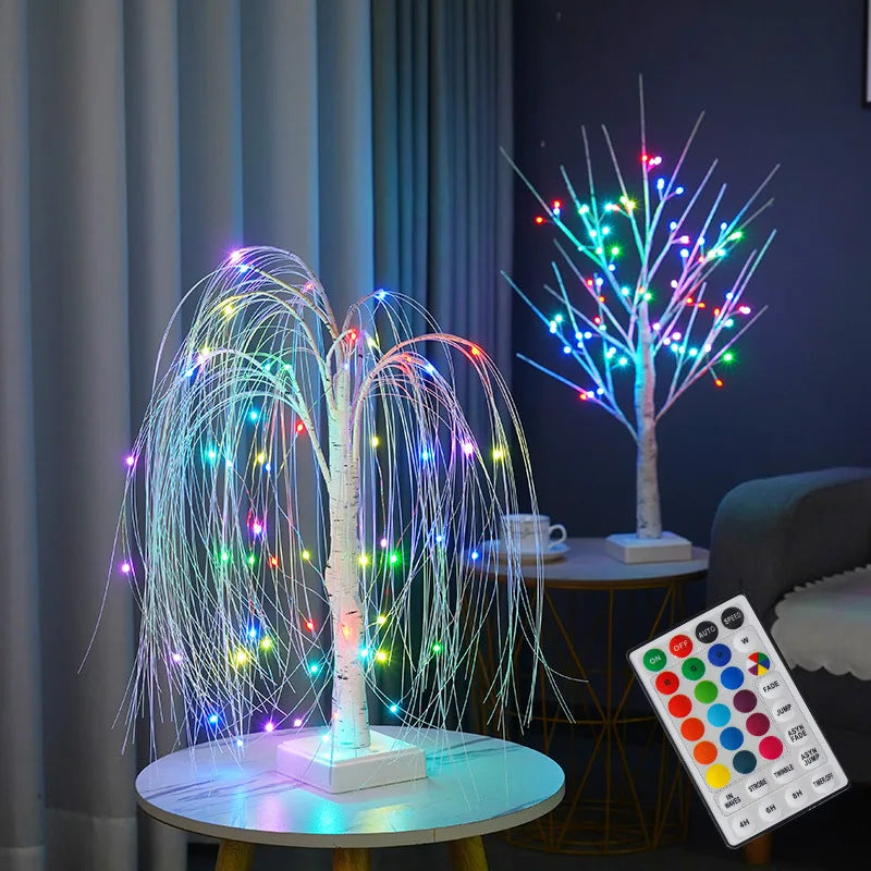 LED Night Light 16 Color Weeping Willow Tabletop Lamp Bedroom Bedside Party Wedding Christmas Office Decor Gift Fairy Tree Light